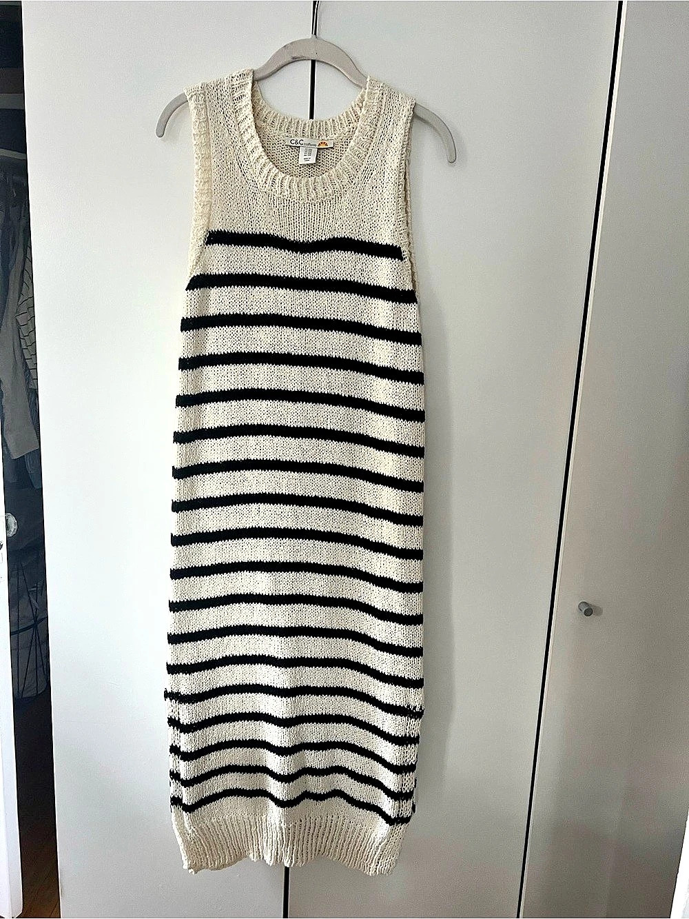 C&C California Ivory Black Striped Knit Dress/Beach Cover Up S/M New Never Worn